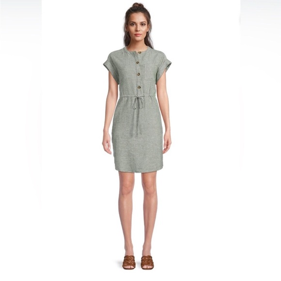 Time and Tru Dresses & Skirts - Time and Tru Gray Linen Button-Front Dress | Women’s Medium
